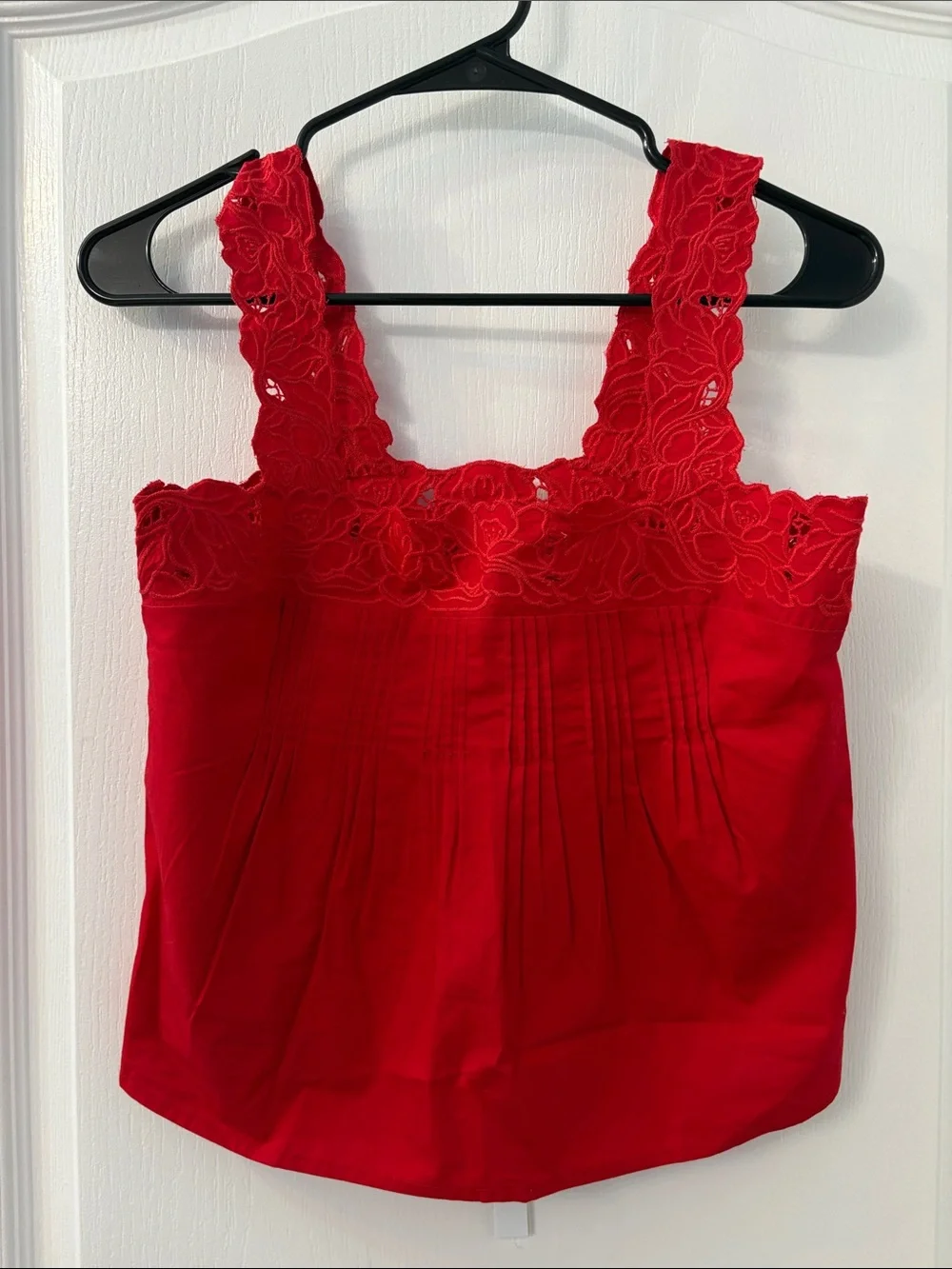 J. Crew Passion Rouge Lace-Trim Square Neck Tank
